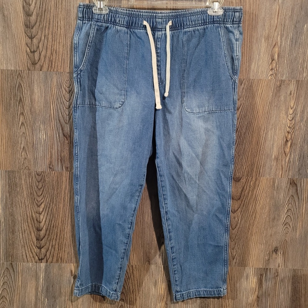 GAP Pull On Easy Jean L x 24 Medium Wash Drawstring Elastic Waist Cargo Pockets